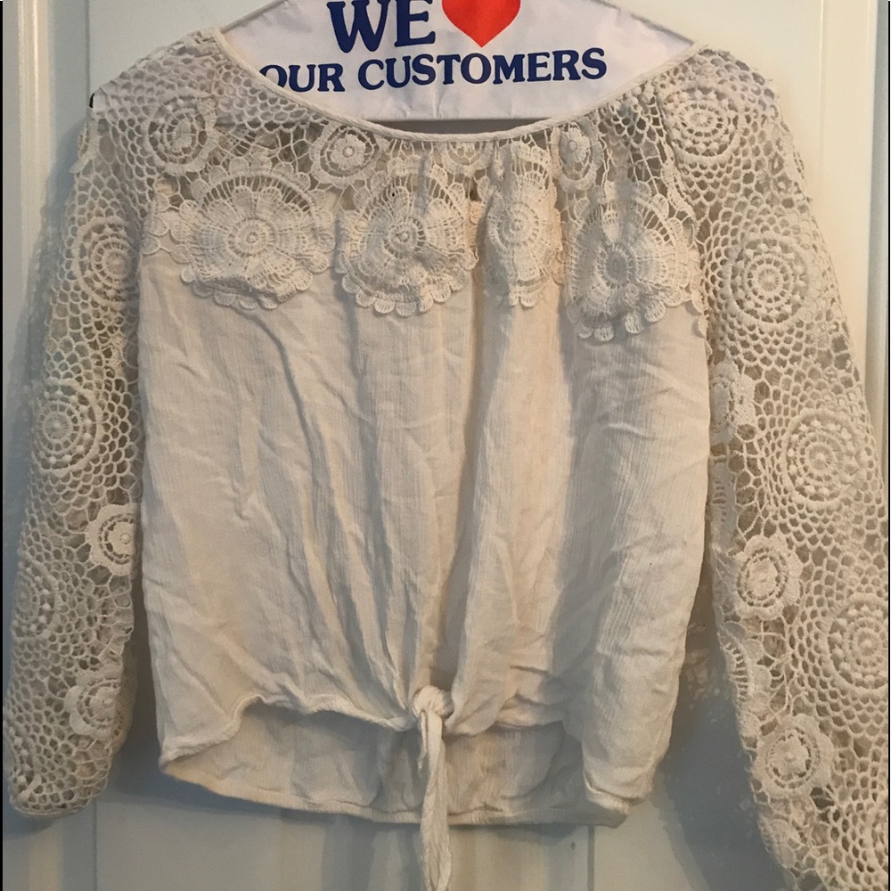 American Rag Tie White Lace Crop Top
